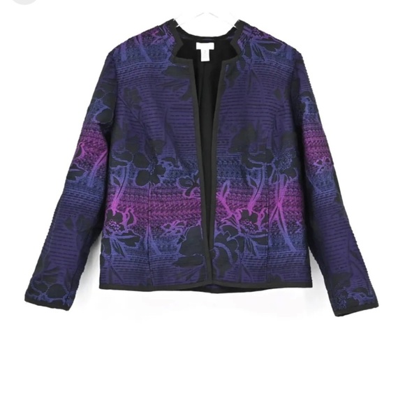 Chico’s Size 2 Textured Open Front Ombré Jacquard Jacket Blazer Chicos Large - Picture 1 of 10